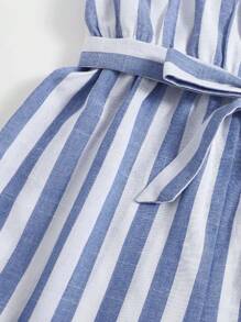 SHEIN Teen Girls Two Tone Striped Surplice Neck Belted Slip Romper