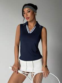 Easithlete VISCOSE Striped Print Sleeveless Sports Top