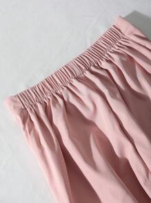 SHEIN Girls Elegant Simple Oblique Shoulder Short Fitted Pink Camisole And Elastic Waist Straight Leg Fitted Pink Pants Set Summer Lady Style - Pink - View 6