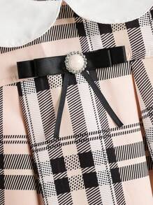 Elladie kids Girl's Plaid Print Peter Pan Collar Short Sleeve Dress, Collegiate Style - Multicolor - View 7