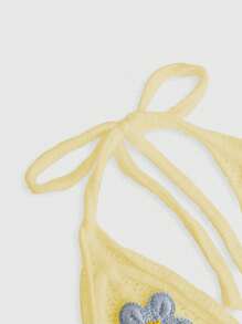 ROMWE Áo yếm đi nghỉ họa tiết hoa móc dễ thương - Màu vàng - Xem 4