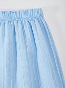 SHEIN ChillGRL 2 件套青少年女孩休闲时尚纹理提花吊带背心上衣和阔腿裤套装，适合日常通勤、休闲、度假、聚会、春夏季 - 淺藍色 - 查看 5