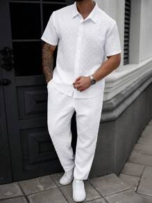 Manfinity Homme Plus Size Men's Solid Color Short Sleeve Single-Breasted Shirt And Shorts Casual Set Mens 2 Piece Outfits White Men Clothes Men Shirt Co Ords Mens White Outfits Man Clothes Men Shirt Co Ords Men Outfit Sets Whites,It Is Great For Couples And Makes An Excellent Gift Idea For Boyfriends Or Husbands.