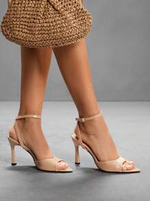 CUCCOO SZL Women's Fashion Solid Color Open Toe High Heel Sandals - Apricot - View 4