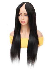 Straight V Part Wig Human Hair No Lace Front Wig V Shape Human Hair 180% Density Natural Black Color - Natural Black - View 5