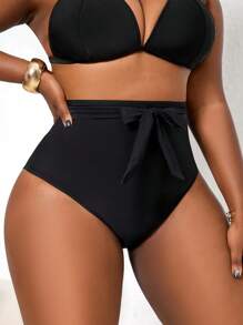 Slaydiva Plus Size High Waist Pleated Black Swim Shorts, Casual Bikini For Vacation For Summer - Black - View 6