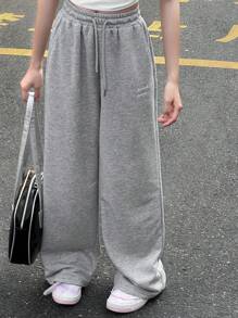 DAZY Pantalones de chándal informales con cordón y bolsillo, sueltos, para adolescentes, color gris, ropa de vuelta al cole