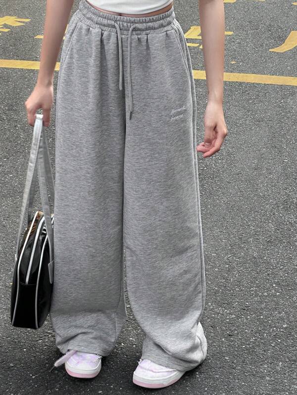 DAZY Pantalones de chándal informales con cordón y bolsillo, sueltos, para adolescentes, color gris, ropa de vuelta al cole