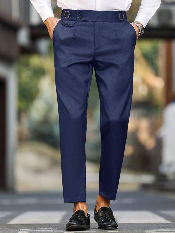Manfinity Bizformal Men's Casual Business Slim Fit Solid Color Slant Pocket Suit Pants