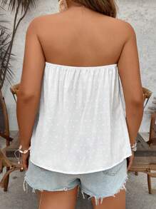 SHEIN VCAY 加大码镂空白色休闲度假岛露肩宽松上衣女士度假女士海滩度假夏季城市休闲波西米亚风欧洲夏季海岛度假蜜月女士生日老钱 - 白色 - 查看 2