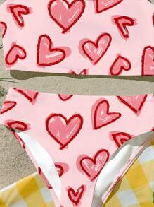Set di costume da bagno con camisole e slip con stampa a cuori carini e dolci per ragazze giovani, per l'uso casual, da indossare in estate, per uscite in famiglia, per le vacanze e per andare in spiaggia