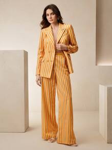 Anewsta Nuovo set da donna primavera/estate composto da blazer casual a righe e pantaloni morbidi con vita alta