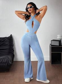 SHEIN ICON 女士牛仔背带裤和连体裤，时尚夏季服装 - 藍色 - 查看 4