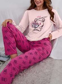 RueChic 100% 纯棉 2 件动物印花睡衣套装 - 淺粉色 - 查看 3