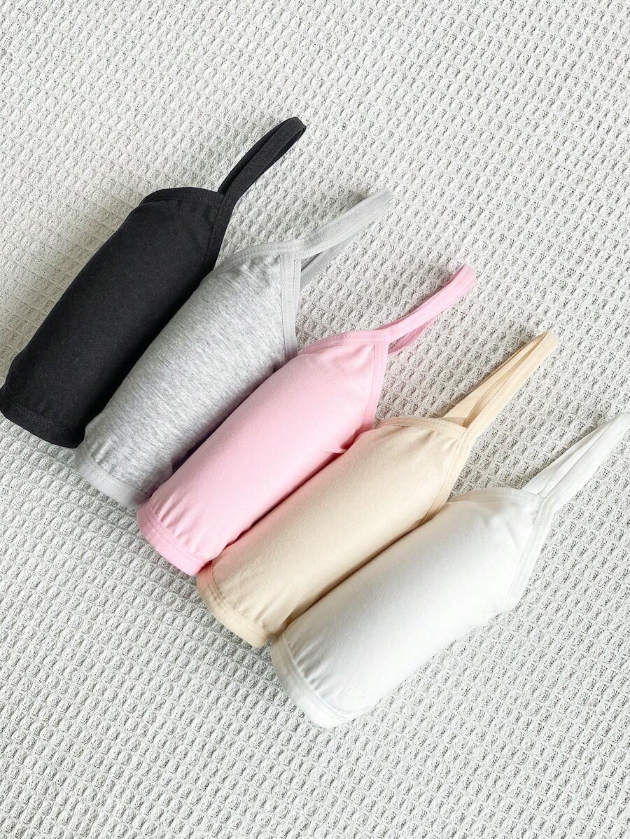 Bộ 5 chiếc áo ngực hai dây màu trơn cho bé gái có đệm, chất liệu cotton đơn giản, thoải mái, đồ lót nhiều lớp - Nhiều màu - Xem 1