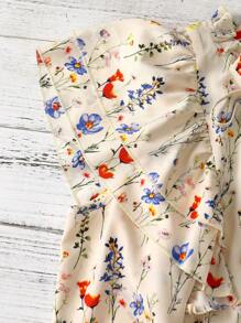 Flirla Plus Size Ruffle Sleeve Tied Tropical Floral Print Casual Summer Blouse - Multicolor - View 3