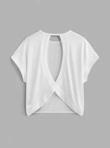 SHEIN Essnce 3 件套女士休闲圆领宽松后背镂空短袖 T 恤套装，适合夏季