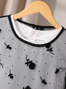 Teen Girls Latest Design Mesh Insert Puff Sleeve Dress - White - View 3