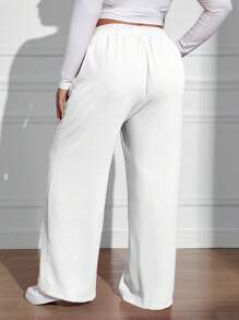 SHEIN EZwear Plus Size Casual Solid Color Simple Wide Leg Pants With Seam Front - White - View 2