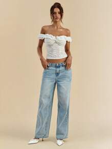 SHEIN BAE Spring And Summer Solid White Texture Floral Three-Dimensional Knitted Off-Shoulder Lotus Leaf Collar Tight-Fitting Elegant Ladies Tops,Summer Tops,Tube Top,Vacation Outfits Woman,White Top,Crop Tops,Cute Tops,Valentine's Day,Valentine Outfits For Women - White - View 7