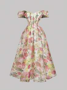 SHEIN MOD 大码女式复古碎花露肩连衣裙、派对连衣裙、度假装、女式套装、复古碎花连衣裙、情人节、女式复古服装、春季服装、女式生日连衣裙、哥特式连衣裙 - 白色 - 查看 1