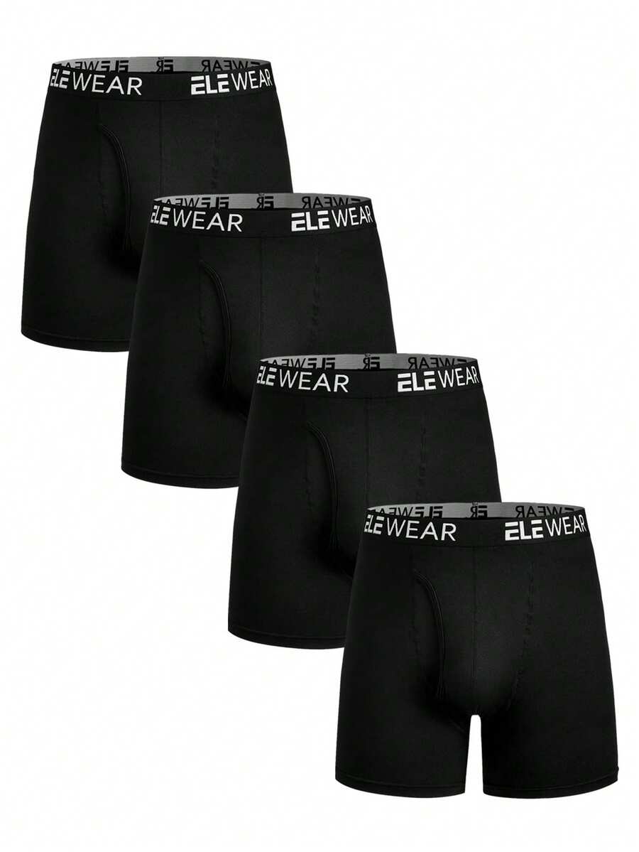 4pcs ELE WEAR Men's Elastic Waistband Boxer Briefs Black Boxers Black Boxer Briefs Men Underwear Pack Men Boxer Briefs Pack - Black - View 1