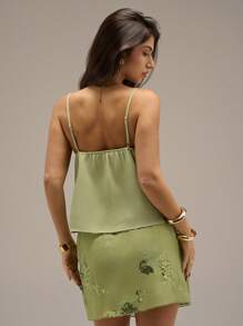 Avantive Summer New V-Neck Embroidered Camisole Tank Top For Women, Sexy Vacation Wear - Green - View 2