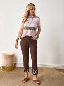 EMERY ROSE Women's Solid Color Denim Jeans, Fashionable For Summer - Brown - View 6
