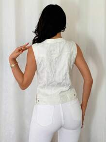 DAZY Women's Crew Neck Lace Trimmed Utility Regular Jacket, Summer Vest