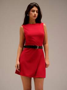 SHEIN Forever 21 Rochie de vară pentru femei, romantică/bal/formală/zi de naștere/anii '90/business casual/elegantă/ținută western/ieșiri în oraș/modă/casual/haine Y2K/club/birou/cocktail/vintage/rave, festival/amuzantă/clasică/bani vechi/streetwear/ținute de vacanță/ținută de concert country/ținută de lucru/modestă/vacanță de primăvară/ținute de burlăcițe/concert/baddie/basic/absolvire, rochie mini roșie, în linie A - roșu - Vizualizare 4
