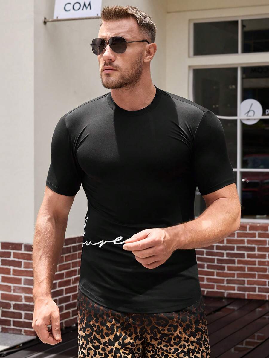Manfinity VCAY Men's Knit Casual Loose Fit Short Sleeve T-Shirt, Summer - Black - View 1