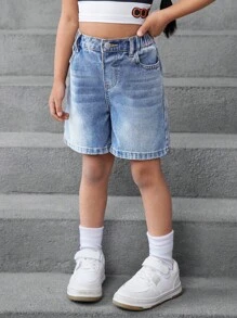 SHEIN Young Girls Y2K Pockets Loose Casual Retro Denim Shorts For Spring And Summer Casual Vacation - Light Wash - View 4