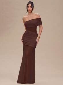 SHEIN BAE Abito midi elegante da donna con vita plissettata e orlo a coda di sirena in tinta unita