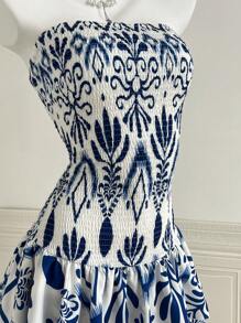 Chiquease 女士花卉印花紧身连衣裙，带荷叶边下摆，适合夏季