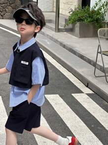 DAZY 青少年男孩休闲衬衫套装，返校服装 - 藏蓝色 - 查看 2