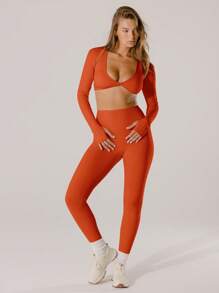 Aralina 休闲装粉红色紧身活动作物耸肩 - 橘紅 - 查看 10