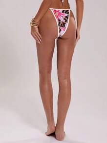 SHEIN BAE Slip di bikini da donna elegante e sexy con stampa leopardata, volant e decorazioni a conchiglia, costume da bagno alla moda per la primavera/estate