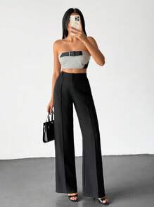 EURMUSE 精致超高腰亚麻九分裤 – 别致的淡绿色调，带来清爽外观 – 量身定制的阔腿廓形，彰显现代感 – 光滑的接缝细节，更显修身 – 隐形前开合，带来无缝效果 – 轻盈透气的亚麻面料，带来轻松舒适的穿着体验 – 百搭的衣橱必备单品，提升您的风格，适合休闲和正式场合