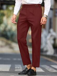 Manfinity Bizformal 男士纯色休闲商务修身锥形西装裤 - 棕色 - 查看 6