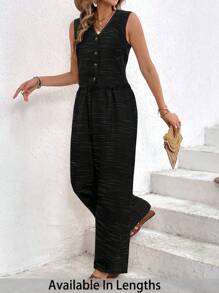 SHEIN PETITE CURVE 大码休闲纯色背心和裤子套装