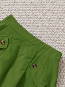 3件套青少年女孩渔网短款上衣、吊带背心和百褶裙套装 - 綠色 - 查看 4