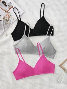 SHEIN Leap Crew Dozemod 少女/少女 3 件套法式简约加垫扣后背聚拢支撑文胸套装