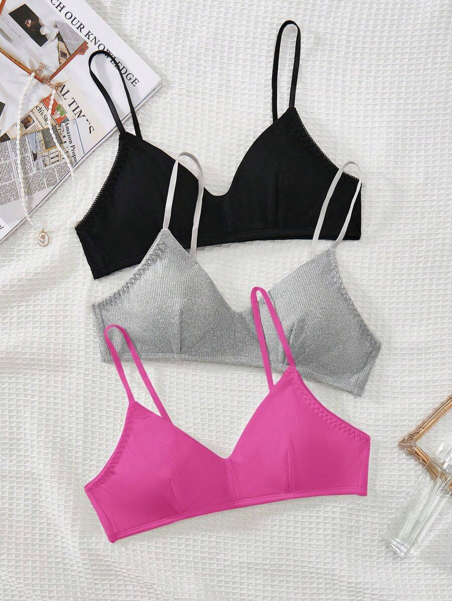 SHEIN Leap Crew Dozemod 少女/少女 3 件套法式简约加垫扣后背聚拢支撑文胸套装