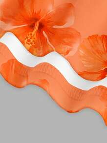 SHEIN EZwear 休闲简约橙色花卉全印花紧身吊带长裙，适合夏季、春假、沙滩装、毕业季 - 彩色 - 查看 4