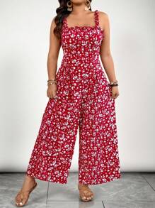 SHEIN VCAY Plus Size Ditsy Floral Sleeveless Jumpsuit, Casual Holiday Style Summer Outfits Beach Outfits For Woman Graduation Outfit Brunch Outfits For Women St Patrick Spring Break Rave Outfits Festival Elegant Vacation Outfits Woman Casau Western Cute Boho Ditsy Floral Beach Spring Clothes Brunch Outfits For Women Old Money Tropical Vacation Woman Clothes - Multicolor - View 5