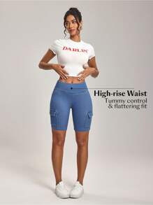 Flexra Quần short denim đa năng, dáng ôm, túi tiện dụng dành cho nữ - Màu xanh lam - Xem 6