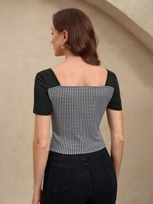 EMERY ROSE Blusa de trabajo elegante y casual con botones delanteros y manga corta, silueta entallada para dama - Multicolor - Ver 2