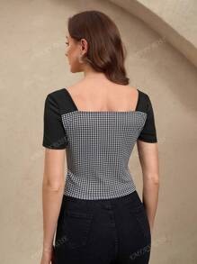 EMERY ROSE Front Button Elegant Casual Work Short Sleeve Bodycon Ladies T-Shirt