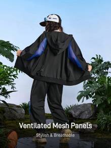 In My Nature Women's Contrast Color Raglan Sleeve Zip-Up Hoodie Jacket And Relaxed Pants Outdoor Suit Set Hiking Women Clothes - Black - View 3