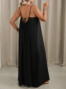 SHEIN VCAY Plus Size Solid Color Spaghetti Strap Dress, Fashion Suitable For Summer - Black - View 2
